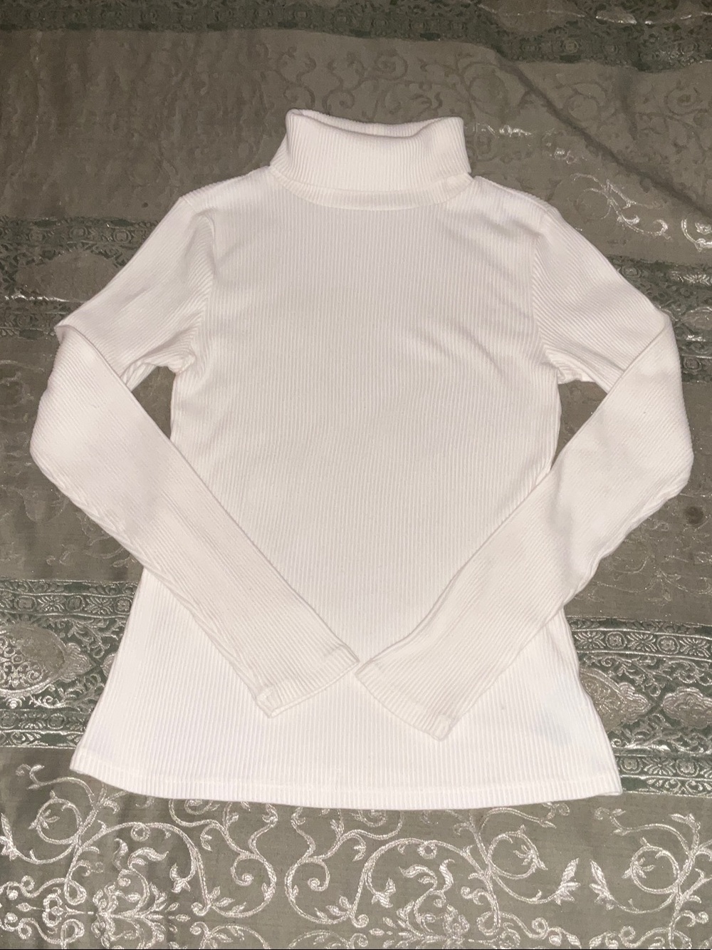 Classic White Ribbed Turtleneck Sweater